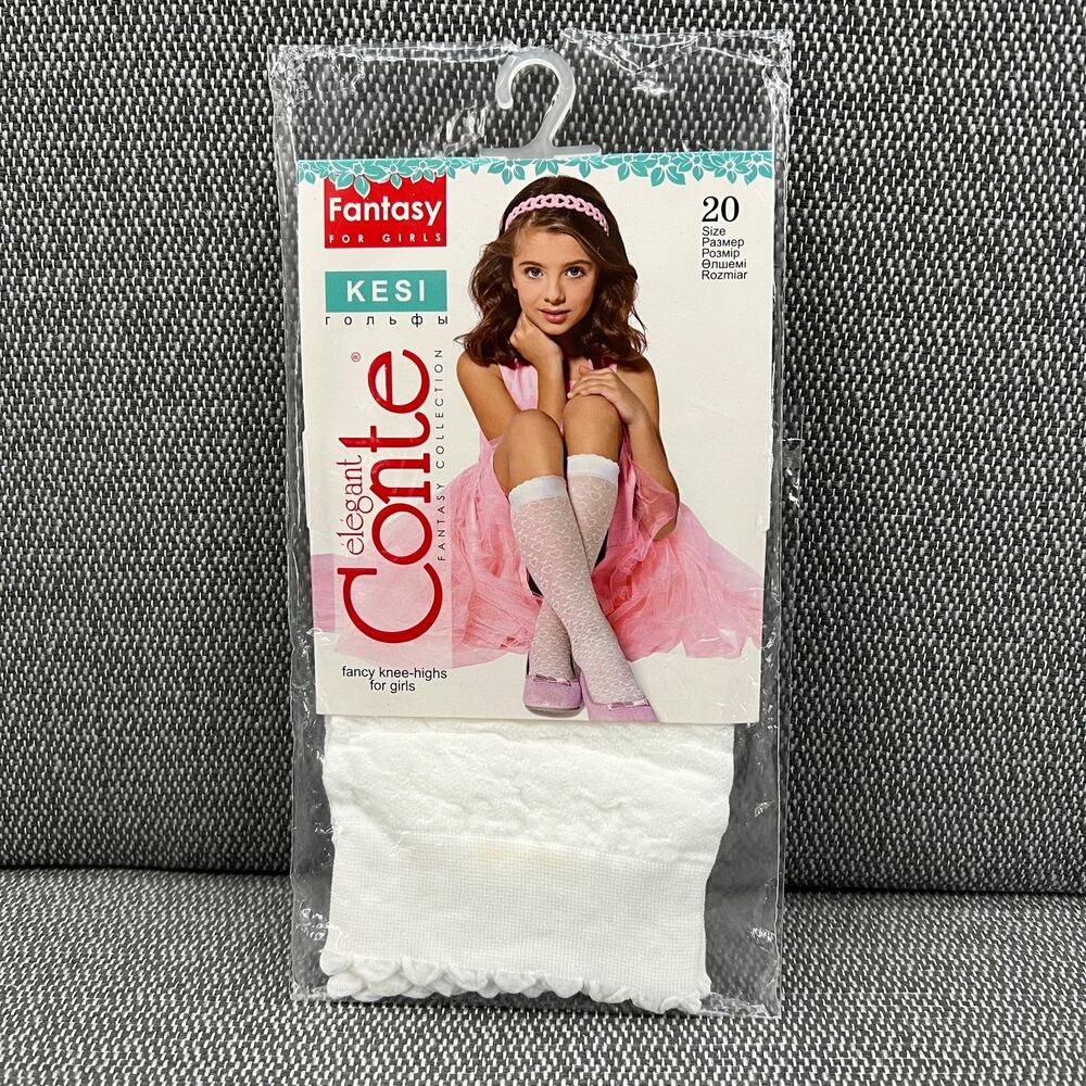 CONTE Kesi & Fiori Solid White Fancy Dress Socks With Design Girls 6-7Y/O 2 Pair - Picture 8 of 12